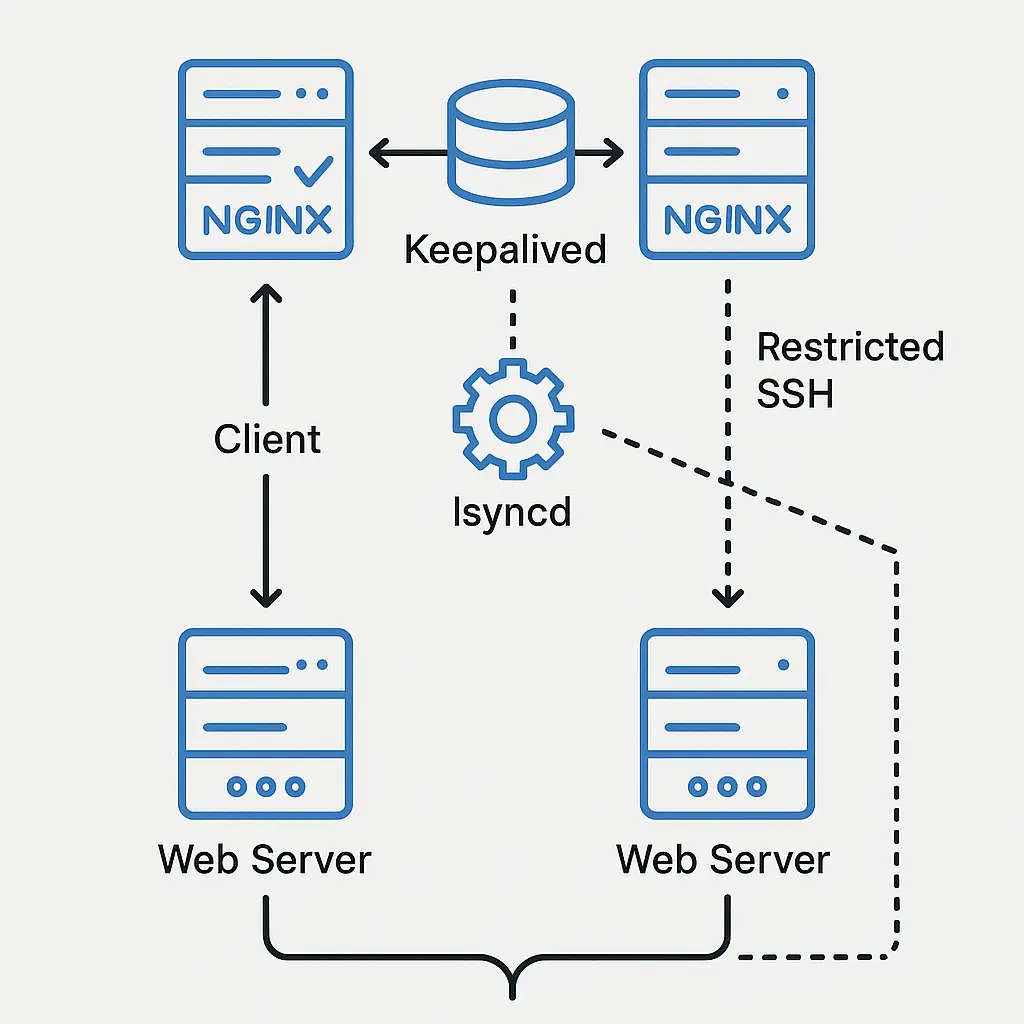Read more about the article HA Nginx Reverse Proxy with Keepalived + Automatic Config Sync via lsyncd (Restricted SSH)